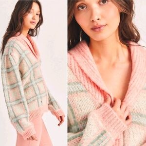 LoveShackFancy Pink Green Plaid Button Cardigan Jeeves Balloon Sleeves. Sz- XS